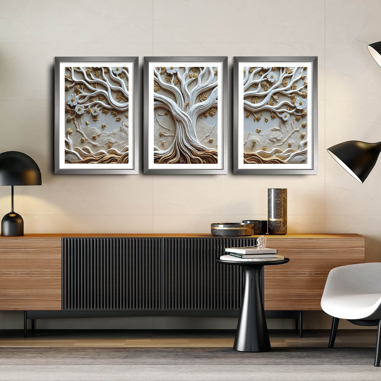 Set 3 tablouri decorative 3Pantct-027 Cadru: 100% LEMN (Grosime: 19 cm) Multicolor