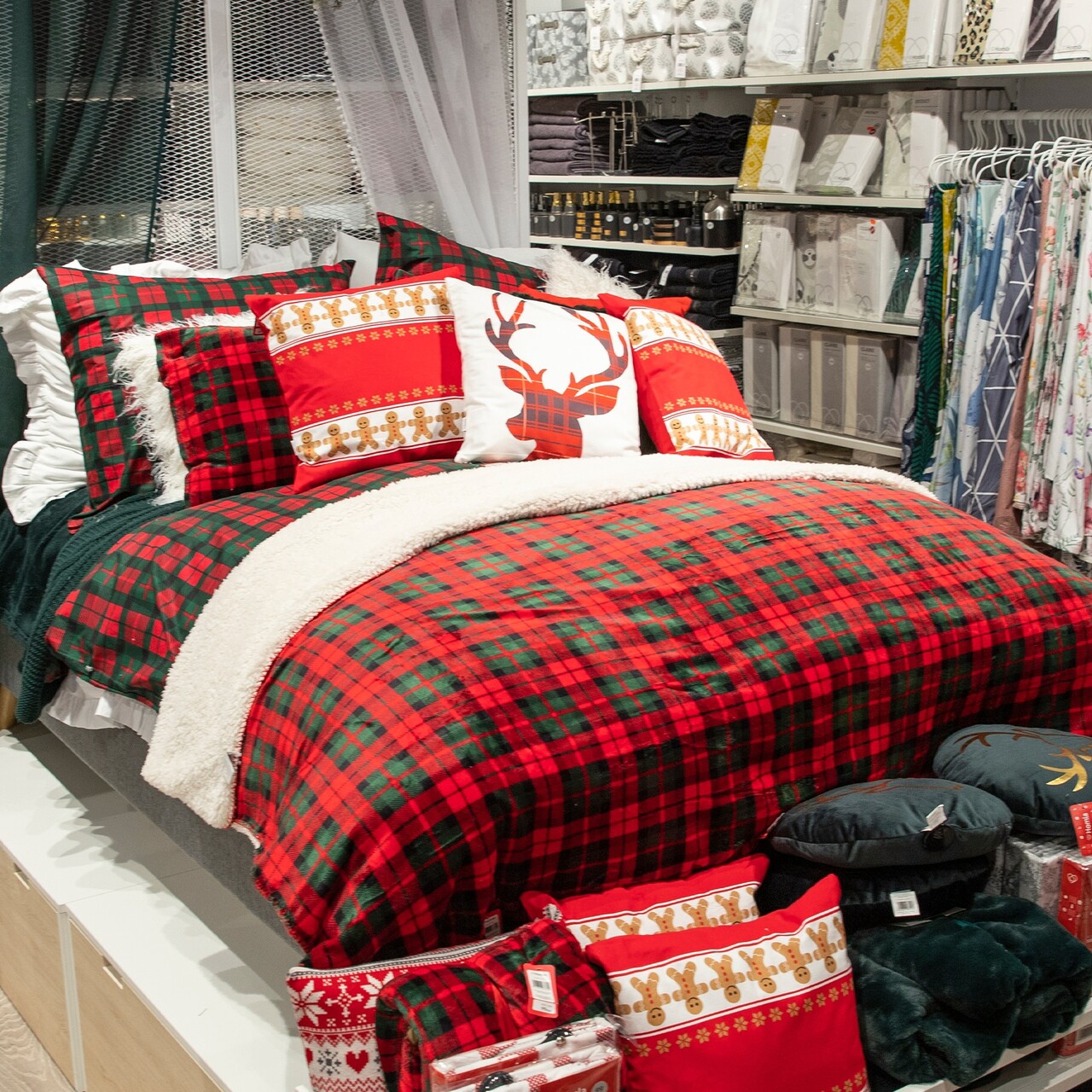 Lenjerie de pat King Size, Tartan, Homla, 3 piese, 200x220 cm, bumbac, rosu/verde - 2 | YEO