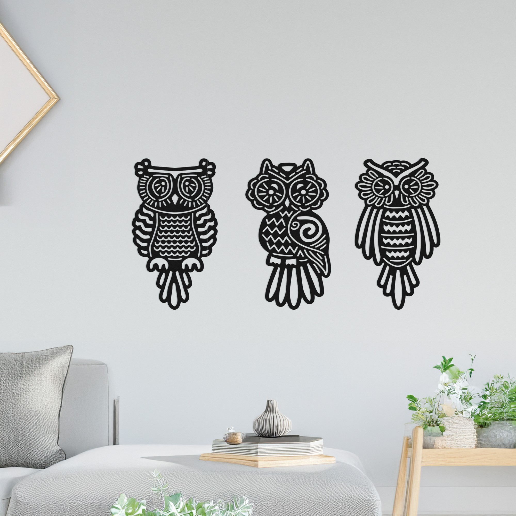 Set de accesorii decorative de perete din metal, DEC-BL010, Dimensiune: 40 x 20 cm (3 bucăți), Negru