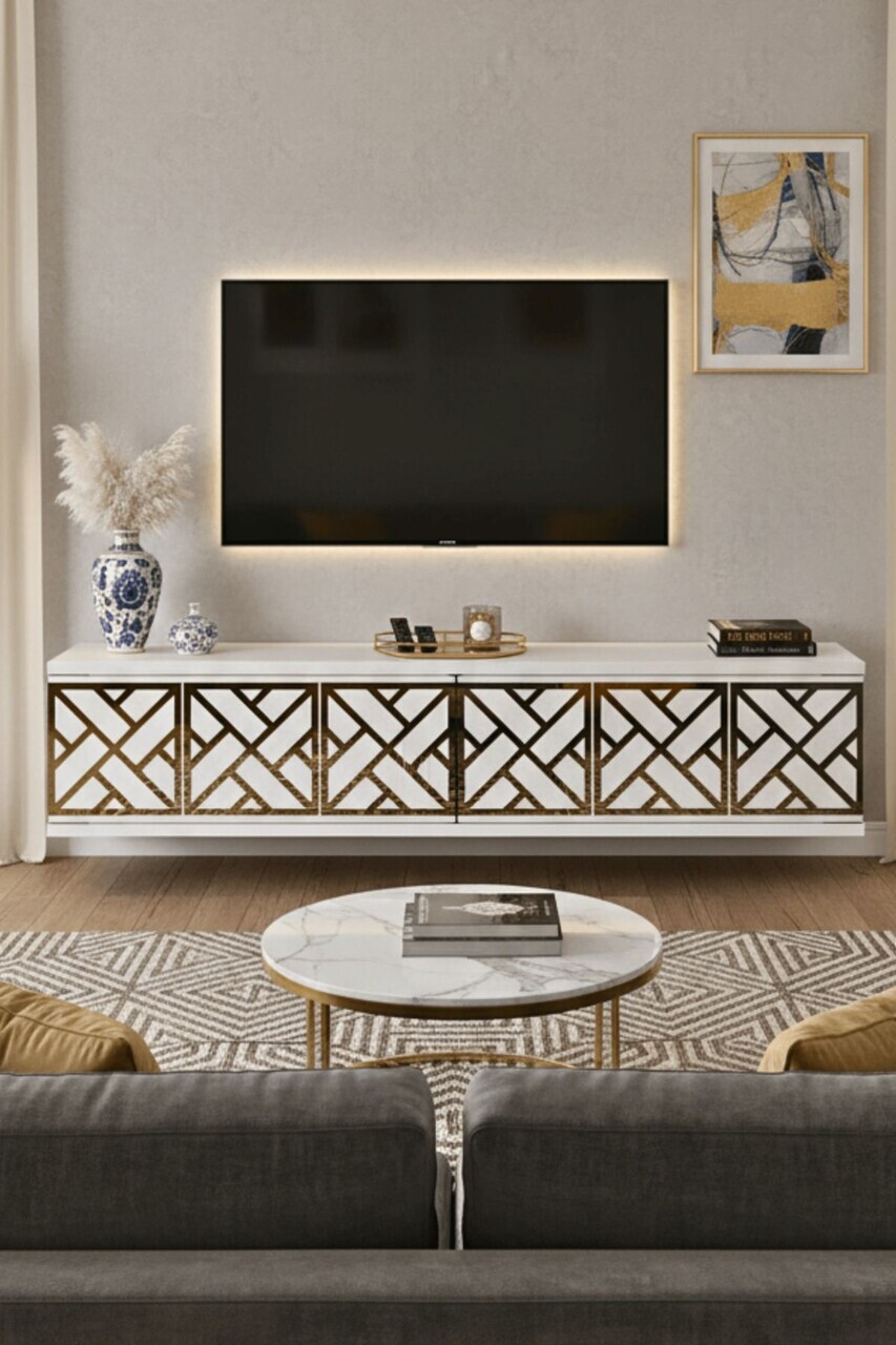 Dulap, Hanah Home, Arex 120, 120x25.5x29.6 cm, Alb/Auriu — imaginea 2