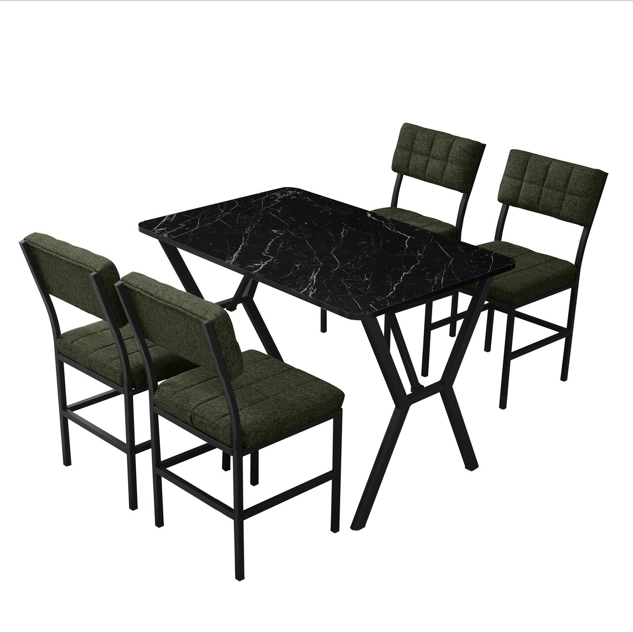 Set masa extensibila si scaune, Hanah Home, Dubai, Verde/Negru - view 3