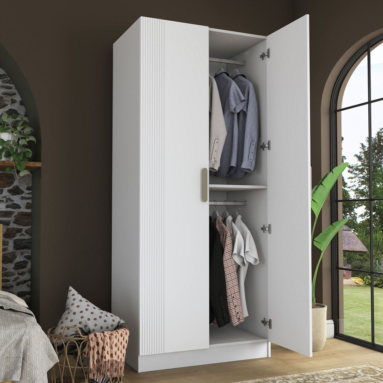Dulap pentru haine, Hanah Home, BA222, 90x210x57.5 cm, PAL melaminat, Alb - view 4