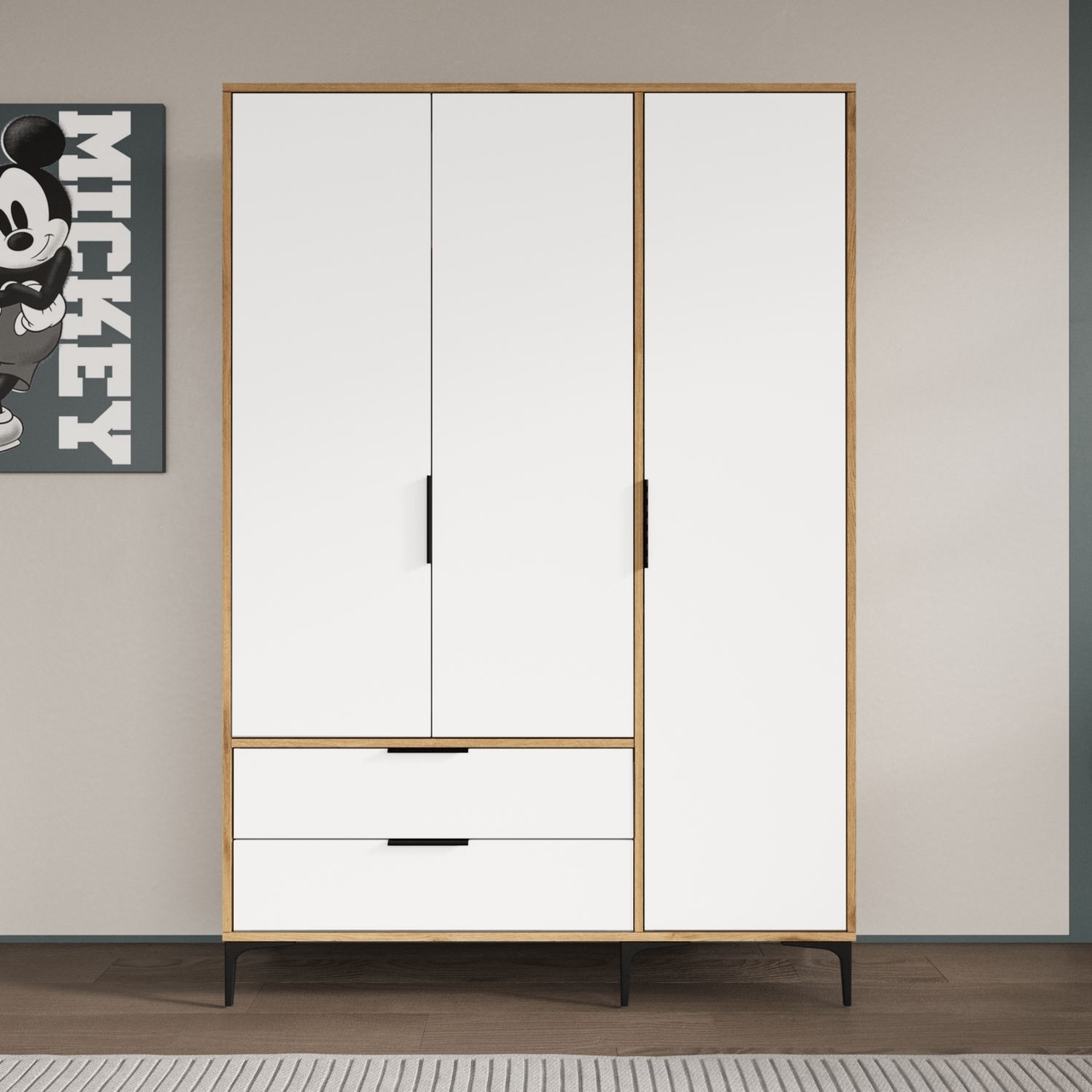 Dulap pentru haine, Hanah Home, Aden Drawers 120, 120x192x45 cm, Stejar / Alb - view 2