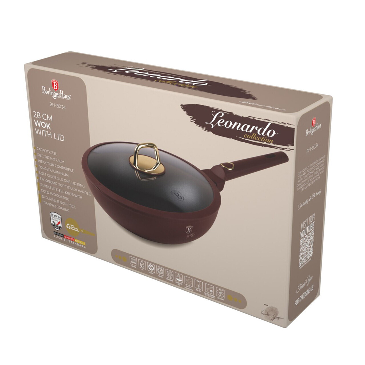 Tigaie Wok cu capac Berlinger Haus, Leonardo, 28 cm, 3.2 L, aluminiu forjat, visiniu mat - imagine 12