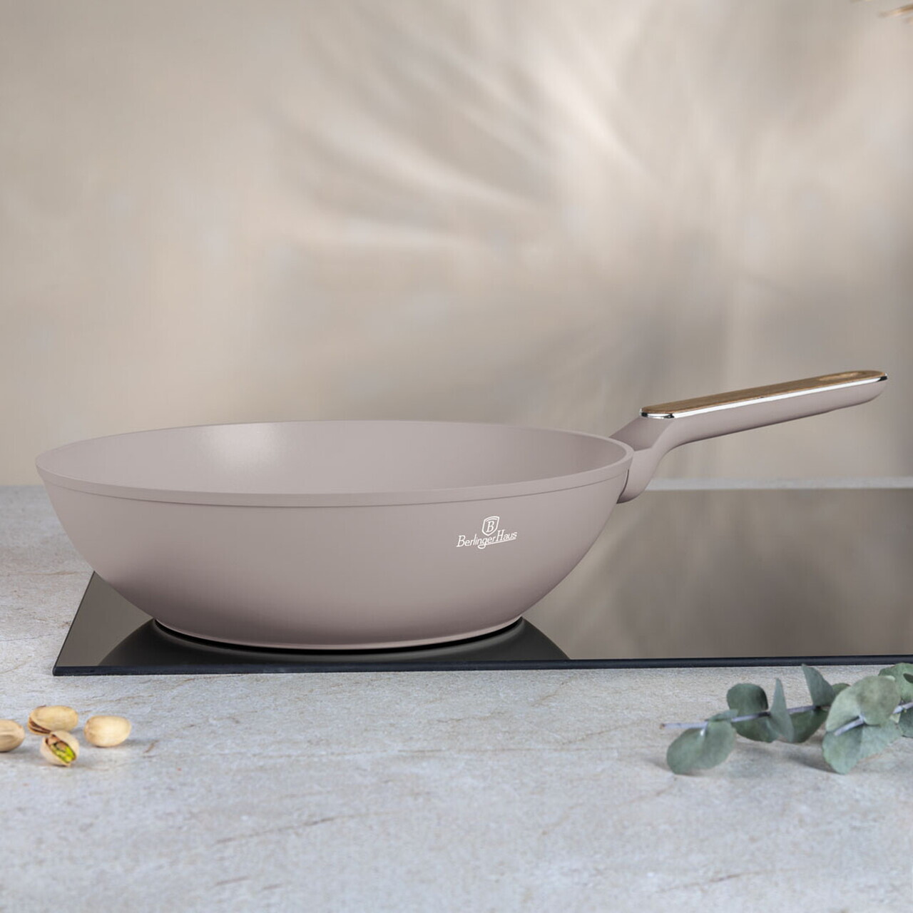 Tigaie Wok Berlinger Haus, Taupe Nordic, 28 cm, 3.5 L, aluminiu forjat, taupe mat/natur - imagine 3