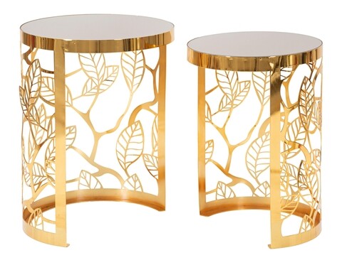 Set 2 masute Hard Leaf, Mauro Ferretti, Ø 37.5×51-32.5×47 cm, fier, auriu Masute living