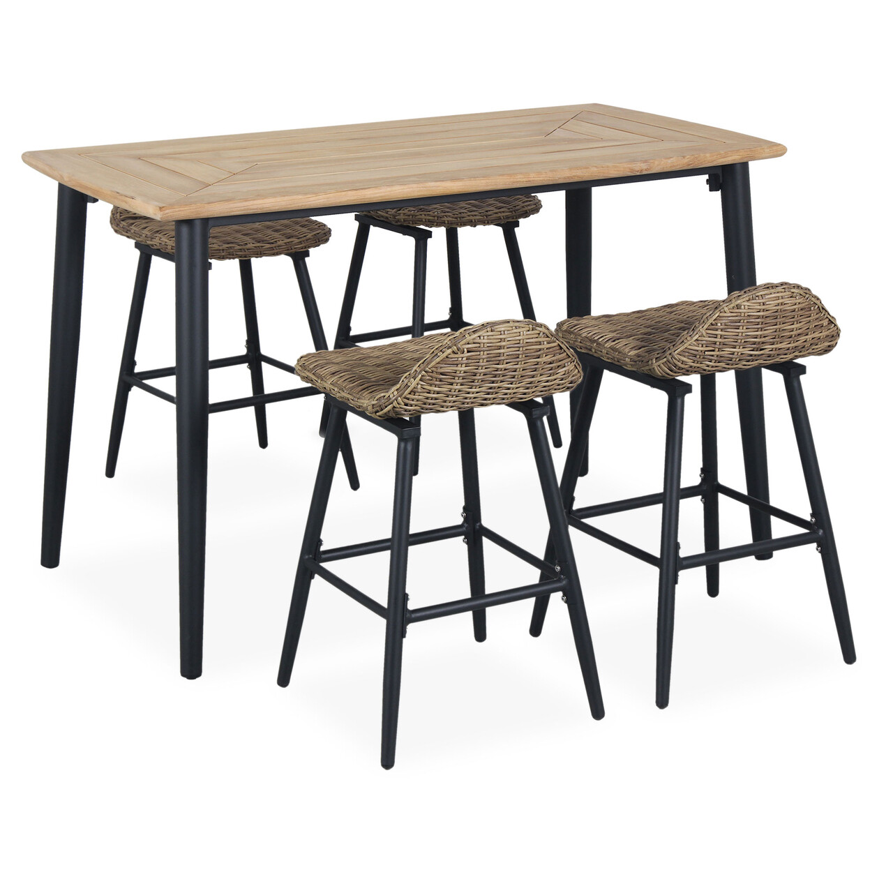 Set 4 scaune si masa bar pentru gradina/terasa Dario, aluminiu/lemn acacia, maro/natur - 1 | YEO