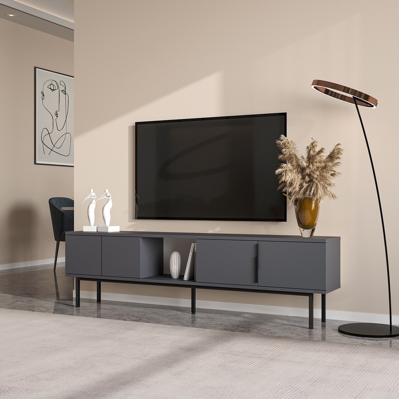 Comoda TV, Odessa, Ramsey, 180x50x29.6 cm, Antracit - 1 | YEO