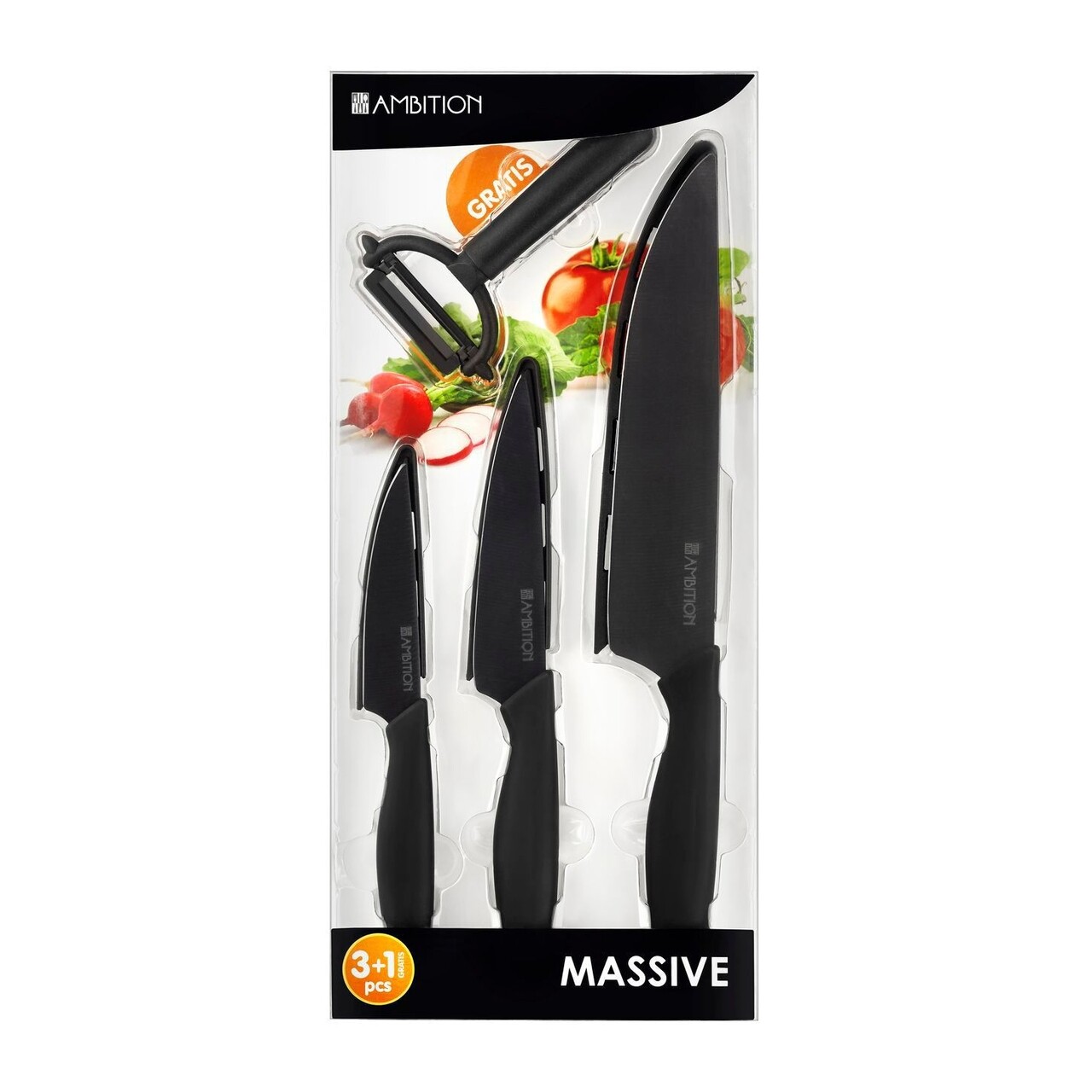 Set 3 cutite si curatator legume Massive, Ambition, zirconiu ceramic - 1 | YEO