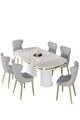 Set masa si scaune (7 piese), Hanah Home, Galya, Model de marmură albă / Auriu / Gri