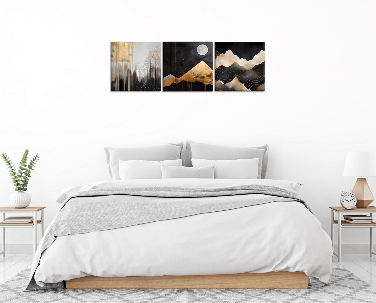 Set 3 tablouri decorative, FAH17, Cadru: 100% LEMN (Grosime: 2 cm), Auriu / Negru / Argintiu - view 3