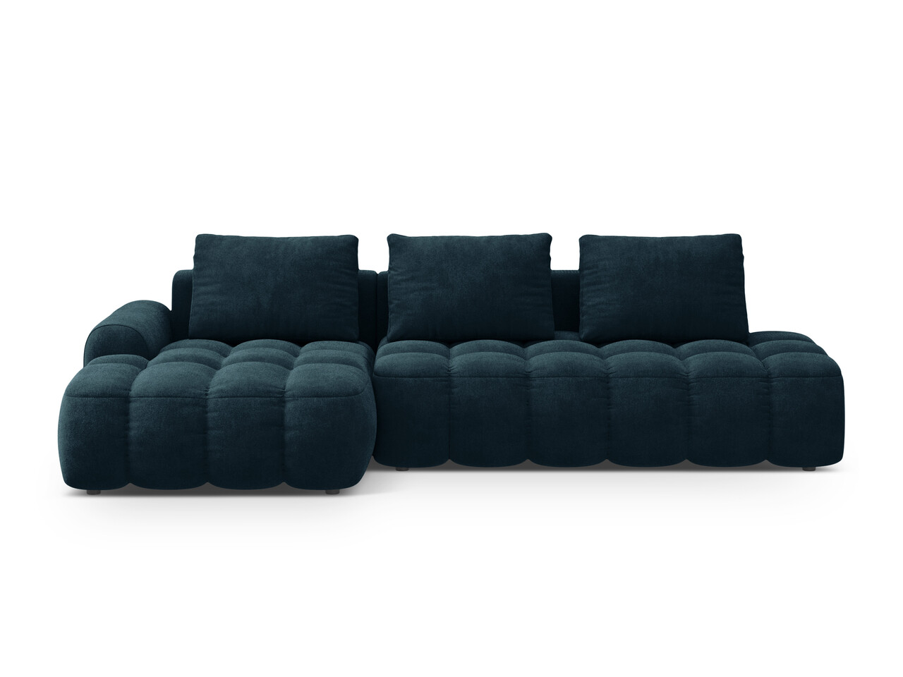 Coltar extensibil stanga 3 locuri, Linz, Cosmopolitan Design, 275x142x84 cm, cotiera dreapta, catifea, albastru petrol inchis