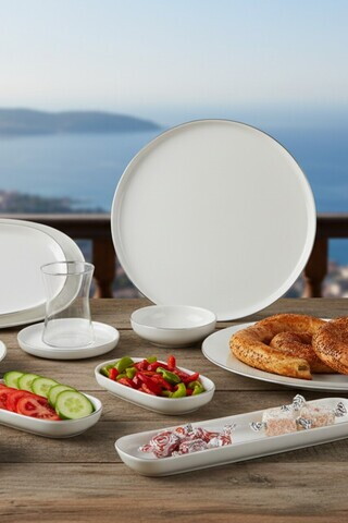 Set de mic dejun, Hermia, 208PEK1116, Portelan, Platou cu măsline: 25 cm (2 bucăți), Crem / Argintiu