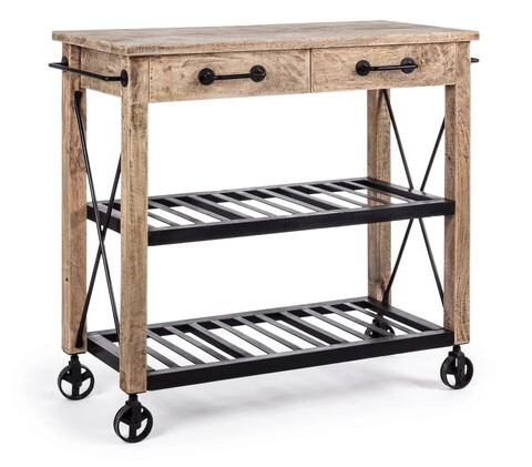 Consola cu roti / carucior servire lumber, bizzotto, 106 x 48 x 99 cm, lemn de mango/otel