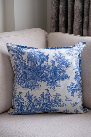 Husa de perna, BST062, 45x45 cm, 100% MATERIAL TEXTIL DE RAȚĂ, Albastru/Alb