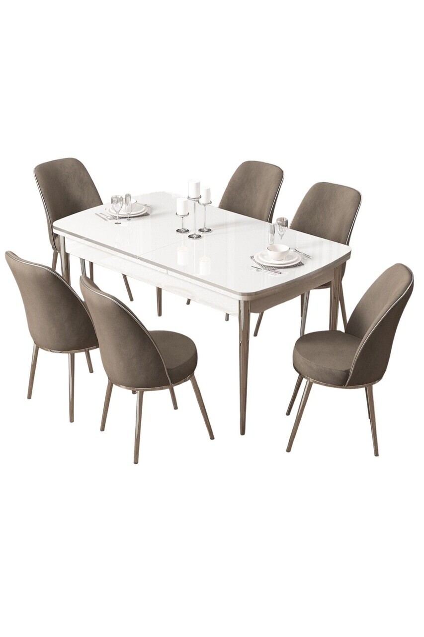 Set masa extensibila si scaune (7 piese), Hanah Home, Pale, Alb / Crom / Cappuccino — imaginea 2