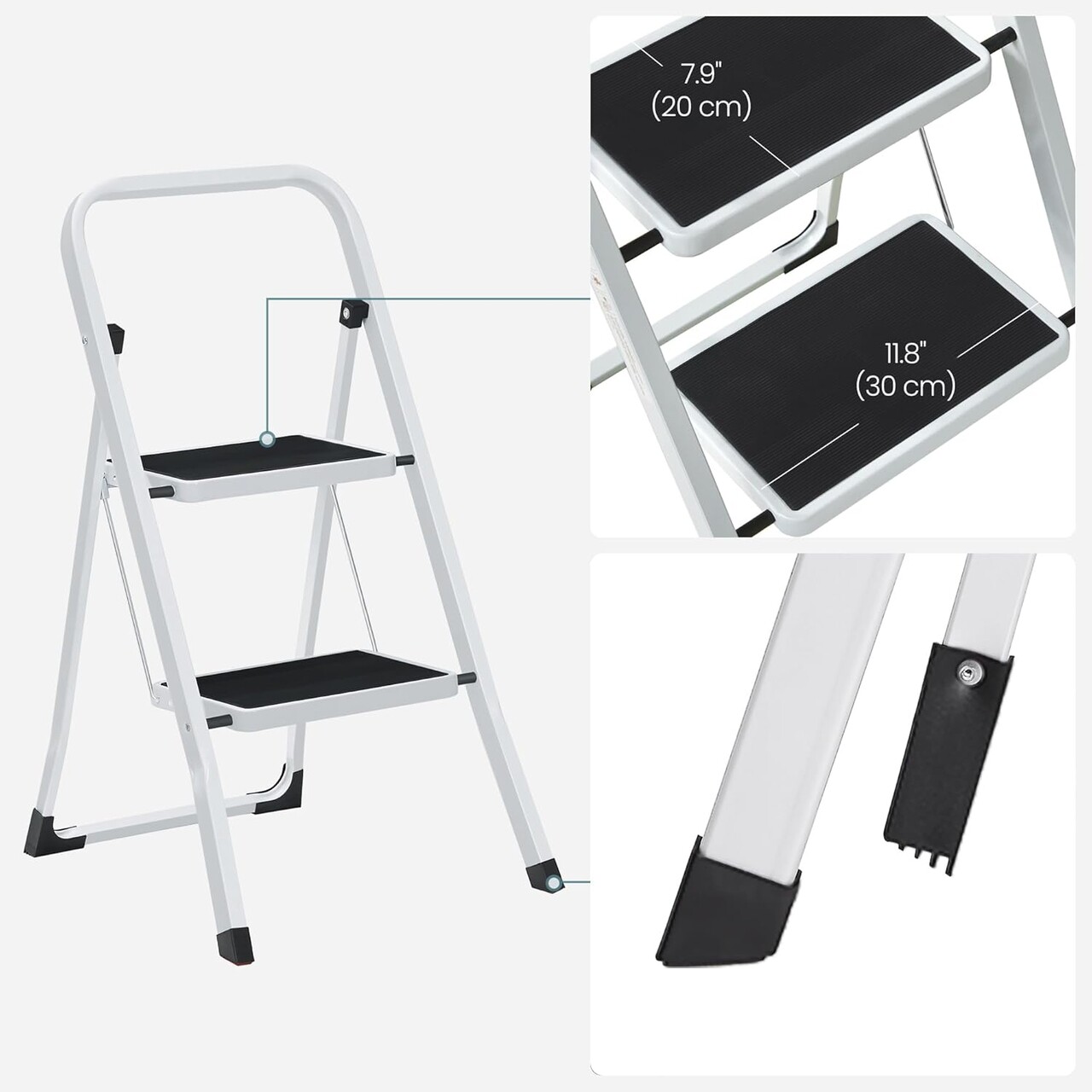 Scara cu 2 trepte, Songmics, plibila, 46.5x63.5x80 cm, max 150 kg, otel, alb - view 11