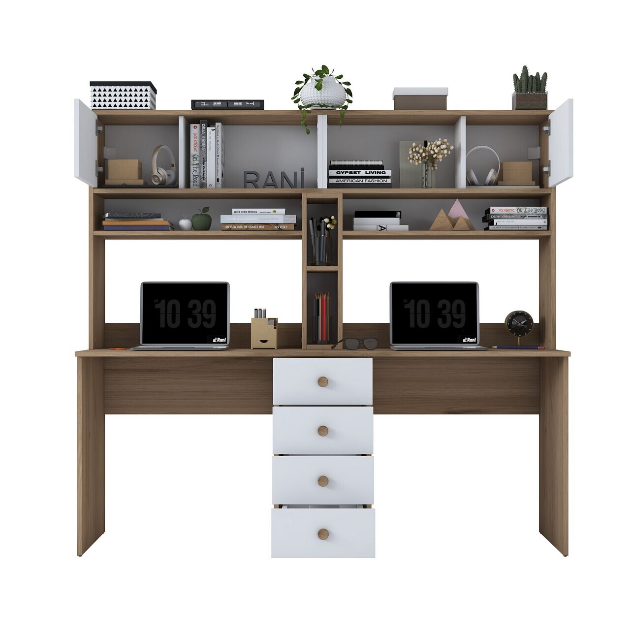 Birou, Hanah Home, HA130, 180x166.3x50 cm, PAL melaminat, Nuc/Alb - view 10