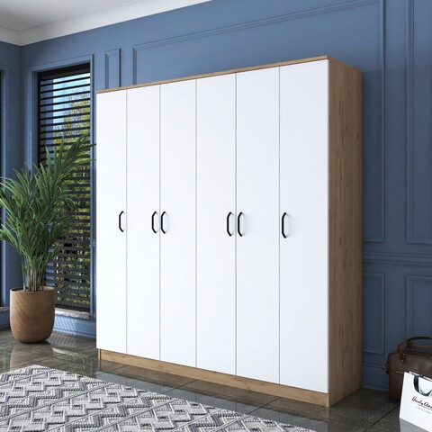 Dulap pentru haine, Rani, BA114, 180×190.8×47.3 cm, PAL, Nuc / Alb 180x190.8x47.3 imagine 2022