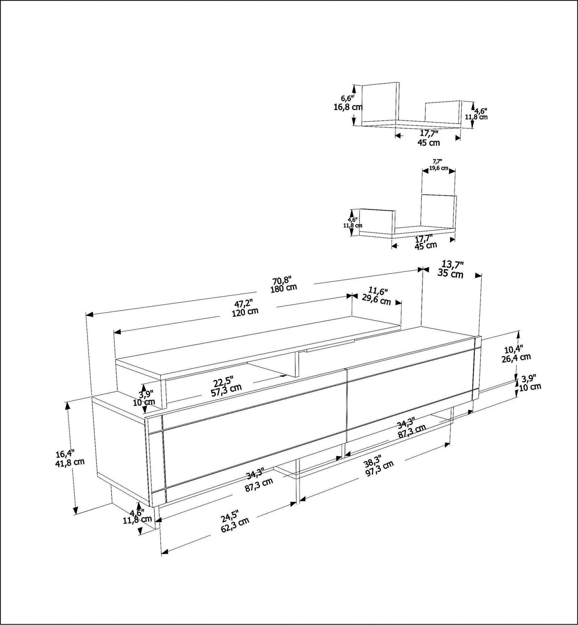 Comoda TV, Zena Home, Tammy, 180x54x36.8 cm, PAL, Alb