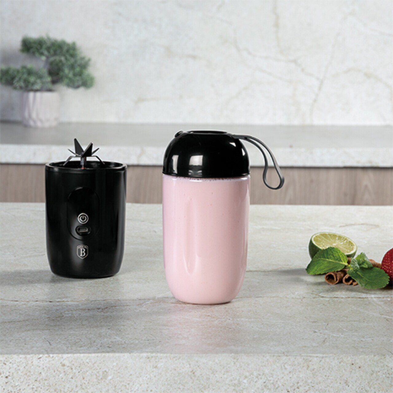 Blender cu USB Berlinger Haus, Matte Black, 120W-130W, inox/plastic, negru/transparent - imagine 2