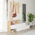 Set mobilier pentru hol 3 piese, Decortie, Ramda, pal melaminat, alb/stejar