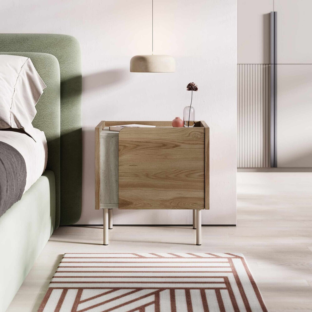 Noptiera, Hanah Home, Norm, 45.5x47.8x35 cm, PAL melaminat, Travertin / Oud intens — imaginea 2