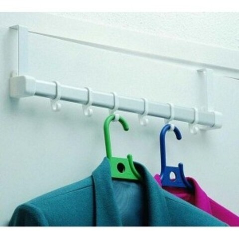 Cuier cu montare pe usa cu 6 agatatori, 58x6 cm, metal/plastic, alb