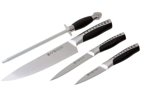 Set 3 cutite si ascutitor cristal, ambition, inox