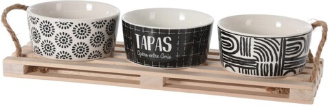 Set boluri pentru gustari tapas, 4 piese, portelan, alb/negru