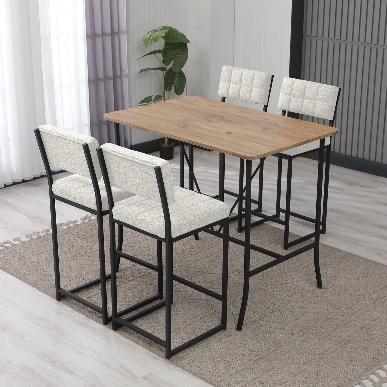 Set masa si 4 scaune de bar, Hanah Home, Retro, Crema/Nuca - imagine 2