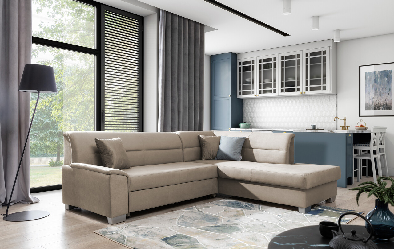 Coltar extensibil dreapta 4 locuri ELTAP, BR35, Bergen, 247x214x83 cm, lemn/poliester, maro deschis - 1 | YEO