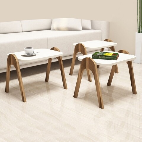 Set 3 masute pentru living Paris, Hommy Craft, 48.6×35.5×42 cm, crem/maro Masute living