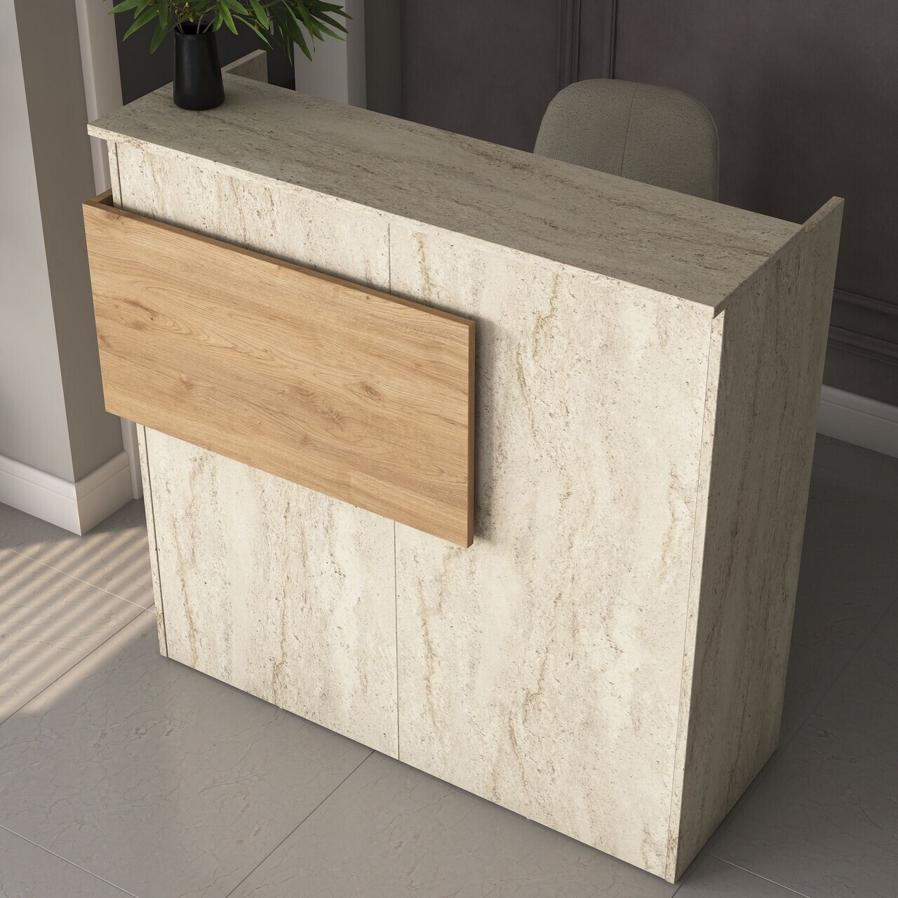 Masa de receptie, Hanah Home, MA105, 110x110x40 cm, PAL melaminat, Travertin / Nuc - view 4