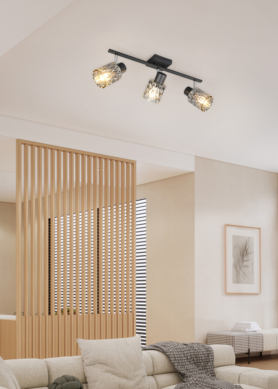 Plafoniera Jack , RL, 55x16x21 cm, 10W, 3x E27, metal, negru/gri