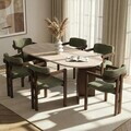 Set masa si scaune (7 piese), Nordure, Meridia 6, Travertin / Nuc Milano / Nuc Închis / Verde