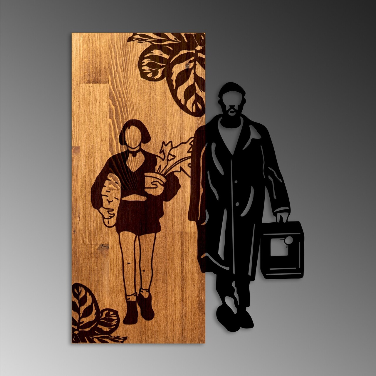Decoratiune de perete, Leon The Professional, Lățime: 44 cm, Nuc / Negru - view 6