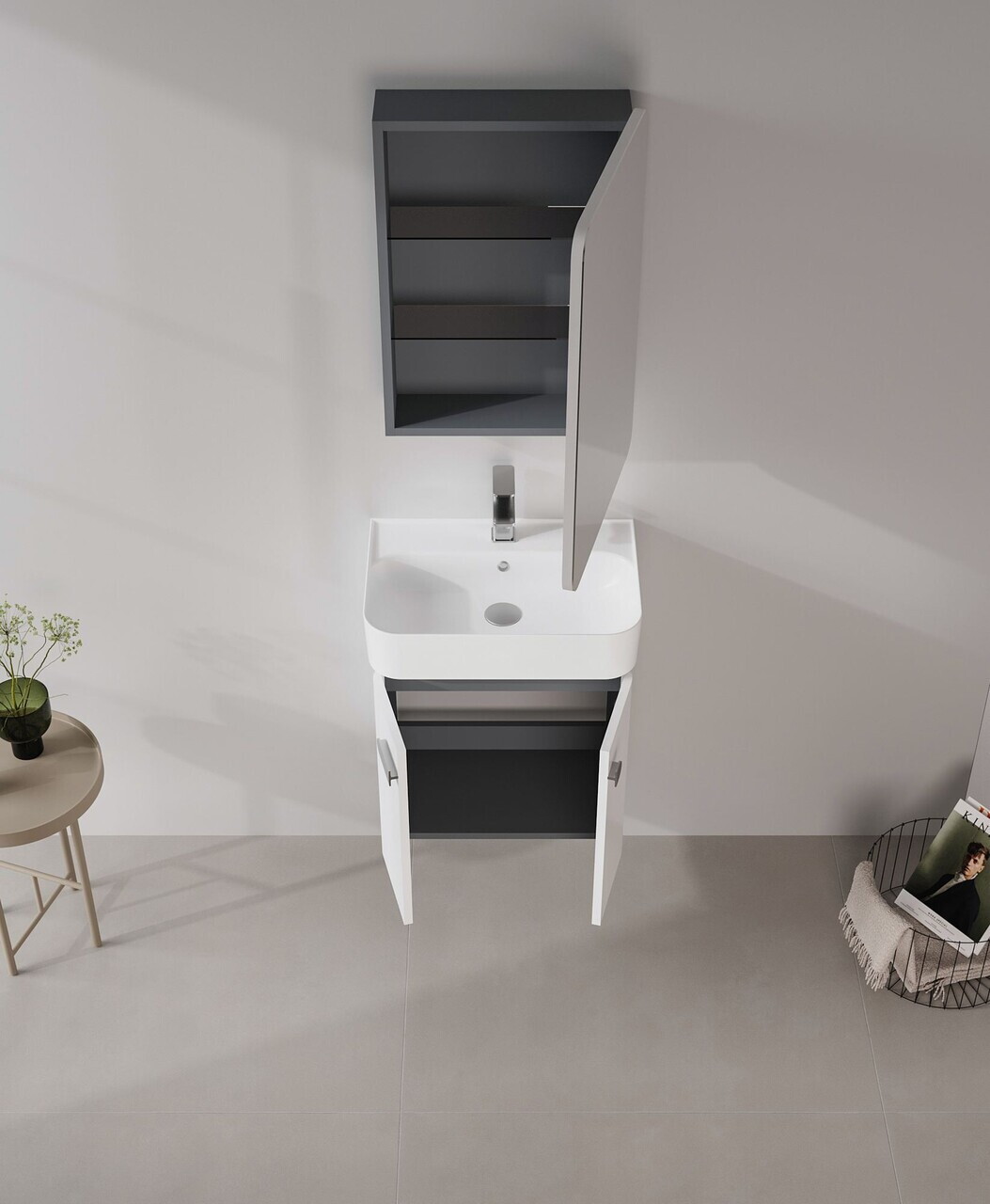 Set Dulap de Baie cu Chiuvetă și Oglindă (2 Piese), Hanah Home, Orbit 55, Alb — imaginea 8