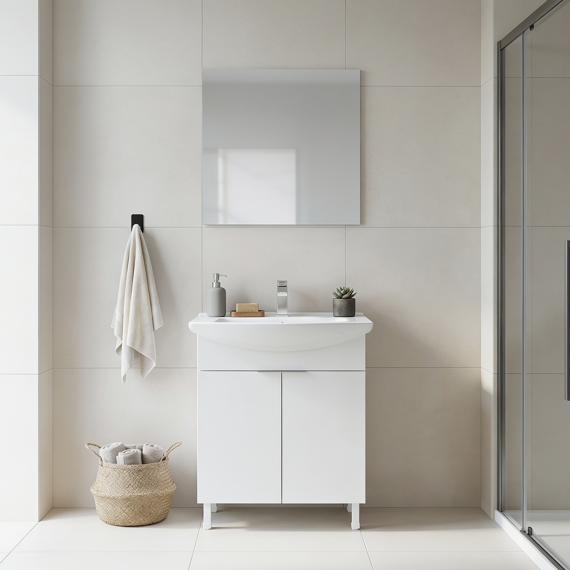 Set Dulap de Baie cu Chiuvetă și Oglindă (2 Piese), Hanah Home, Purus 80, Alb