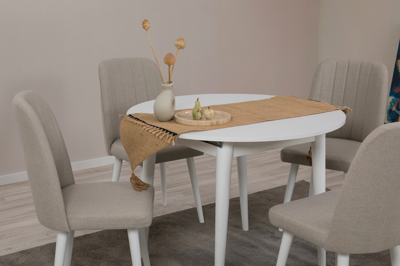 Set masa extensibila si scaune, Hanah Home, Vina 1005 5, Alb / Crem - imagine 3