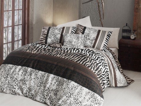 Lenjerie de pat pentru o persoana, 3 piese, amestec bumbac, Nazenin Home, Cheta Brown, alb/maro