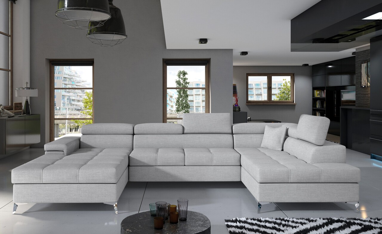 Coltar extensibil dreapta 5 locuri ELTAP, Edr-56, Eduardo, 337x205x88 cm, lemn/poliester, gri deschis
