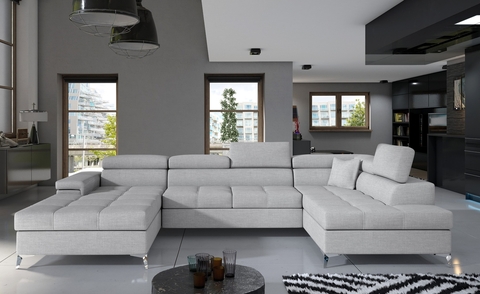 Coltar extensibil dreapta 5 locuri ELTAP, Edr-56, Eduardo, 337x205x88 cm, lemn/poliester, gri deschis