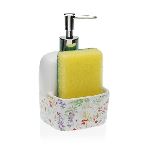 Dozator pentru detergent de vase cu suport pentru burete blume, versa, 10.5x9.4x17.8 cm, ceramica
