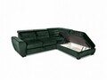 Coltar extensibil cu sezlong dreapta, 3 tetiere si lada, Barbie, 255 x 225 x 80/96 cm, verde inchis