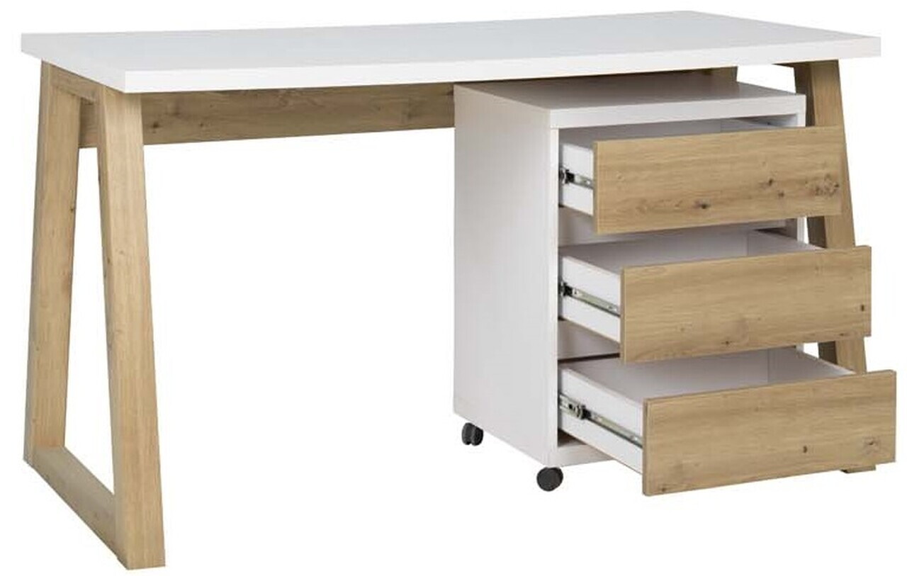 Birou cu dulap lateral ADRK, Iwo II, 135x115x75.2 cm, PAL laminat, alb/artisan — imaginea 4