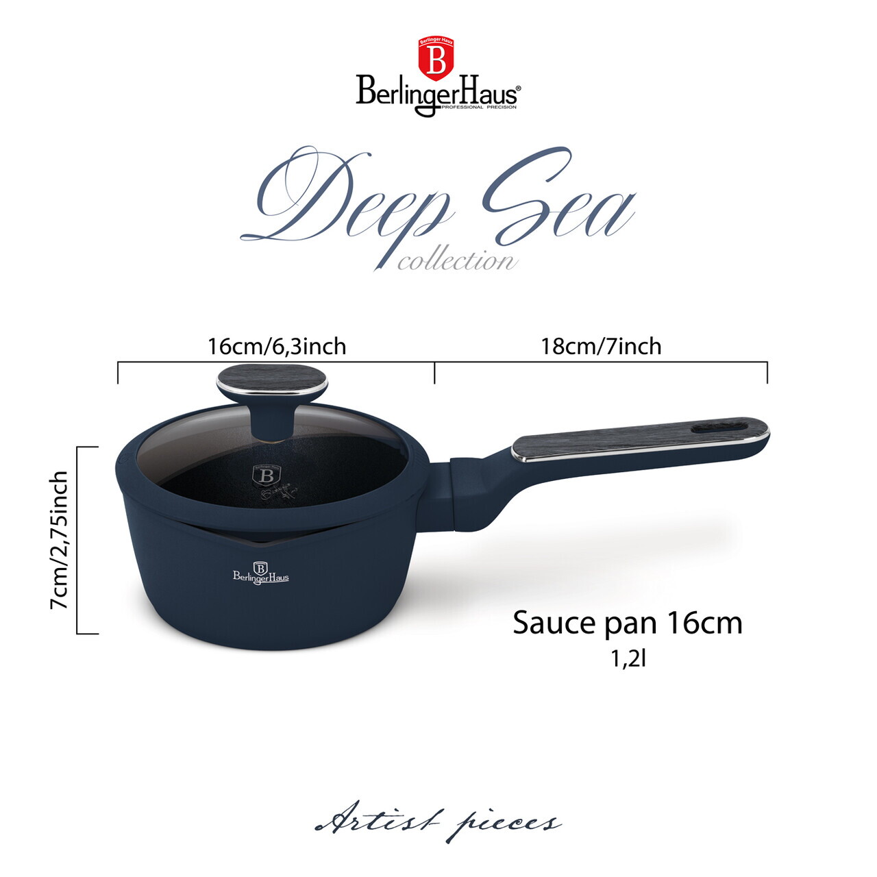 Cratita cu capac Berlinger Haus, Deep Sea, 16 cm, 1.2 L, aluminiu forjat, albastru mat/gri - imagine 9