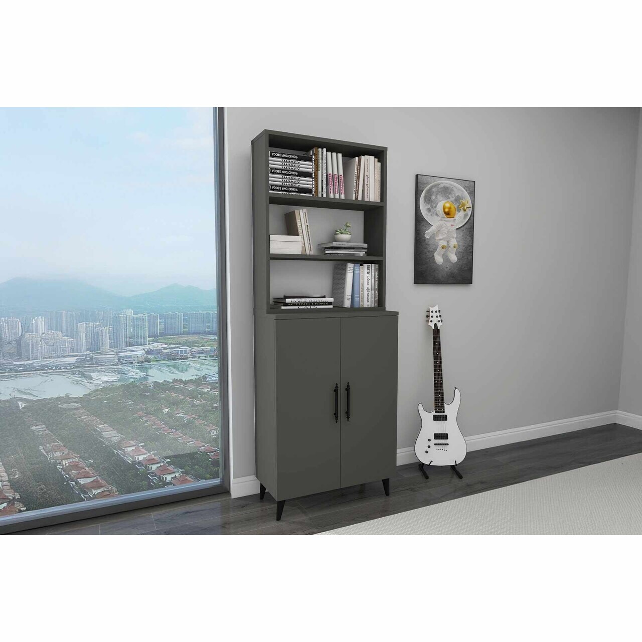 Corp biblioteca, Hanah Home, Oras, 65x183.4x32 cm, Antracit — imaginea 2