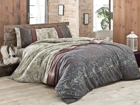 Lenjerie de pat dubla king, 3 piese, 220x240 cm, amestec bumbac, victoria, hurrem v2, crem