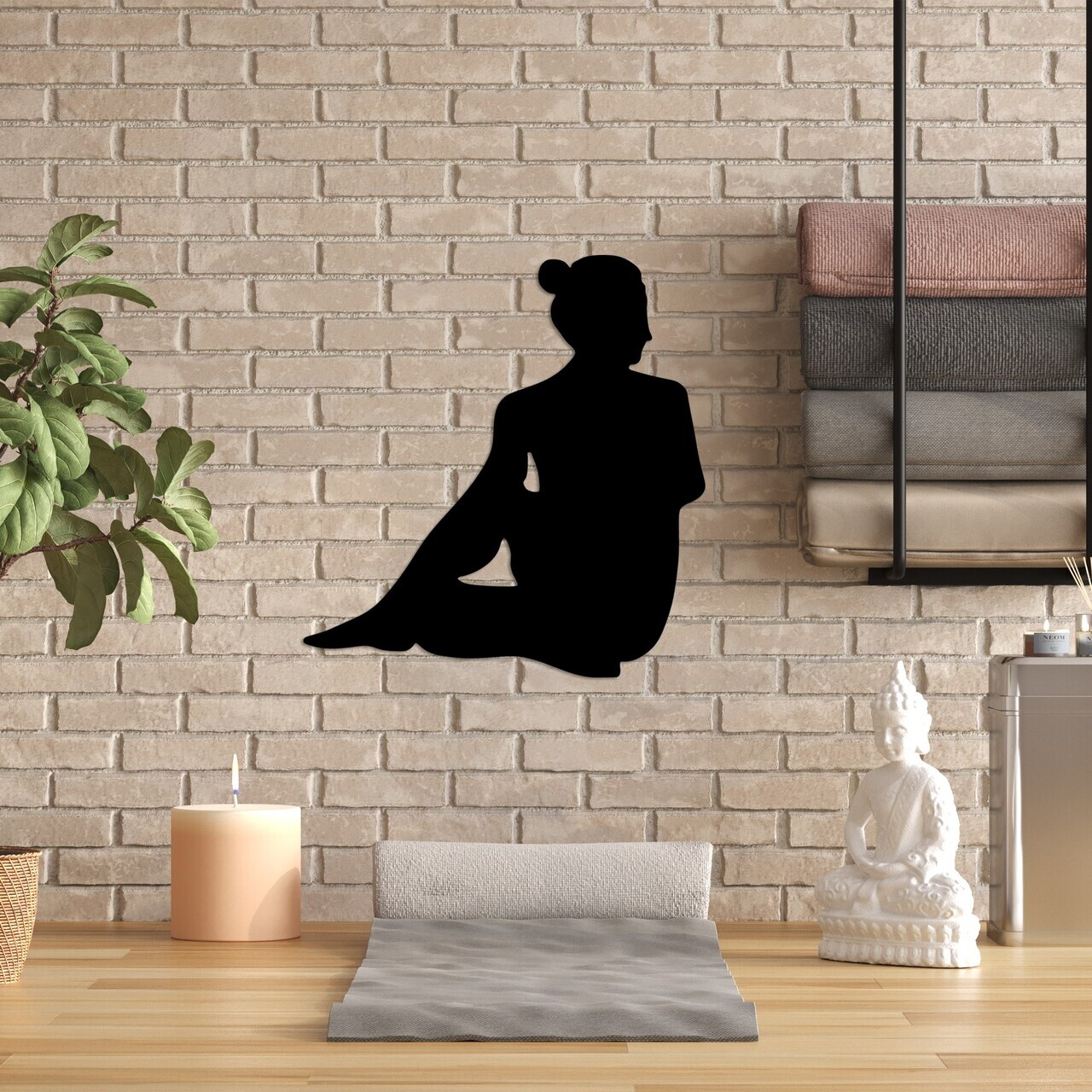 Decoratiune de perete, Yoga 22, Dimensiuni: 53 x 55 cm, Negru